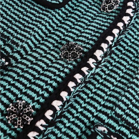 SELF-PORTRAIT Embellished Striped Cotton-Blend green Cardigan - Picture 3 of 6